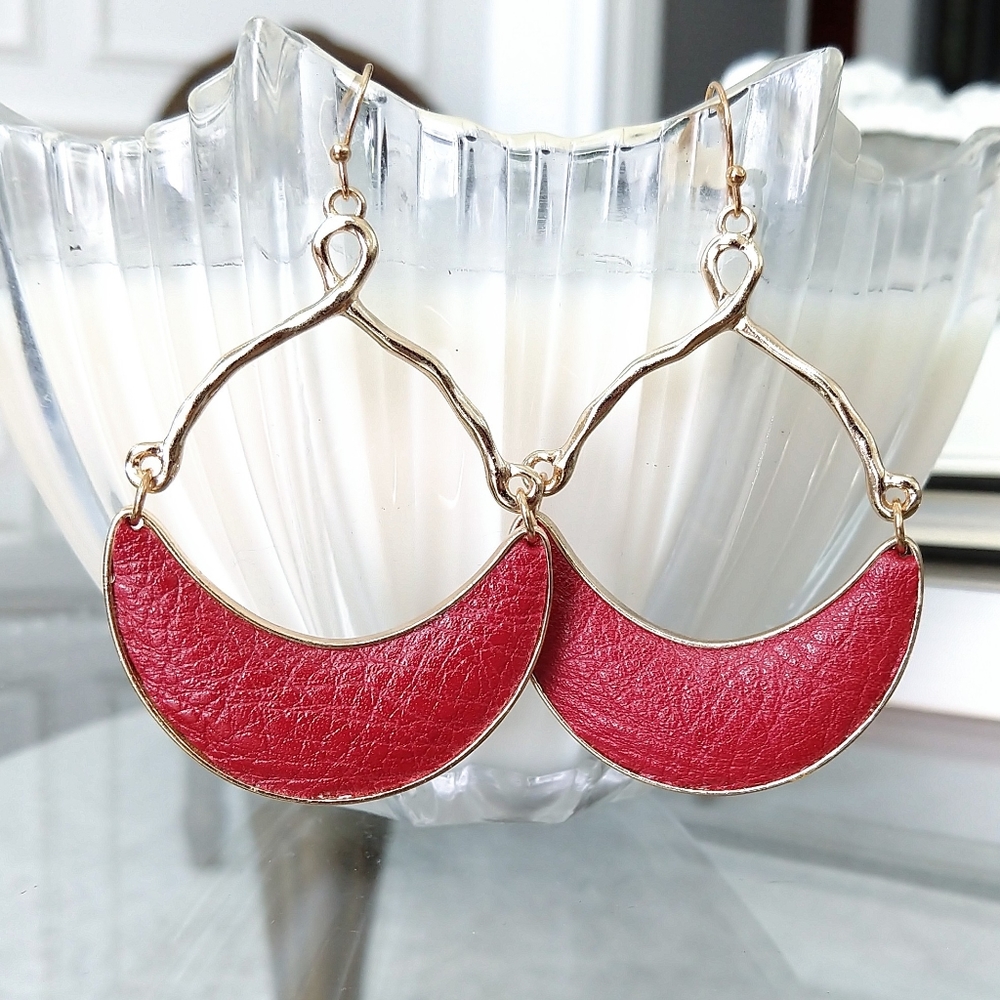 Unique faux leather crescent earrings